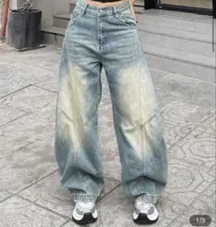 ライトブルー ワイドレッグデニムパンツ　Sサイズ