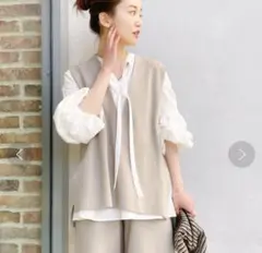 SLOBE IENA リネンコットンスムースベスト　ノースリーブ　ベージュ