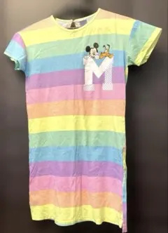 ミッキーマウス　ディズニー　子供服　半袖　ワンピース　ロングTシャツ　スリット有