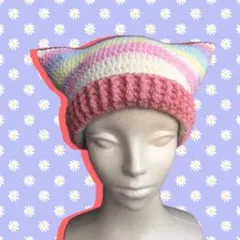 猫耳ニット帽 韓国ファッション ハンドメイド ねこ y2k ゆめかわ 地雷系