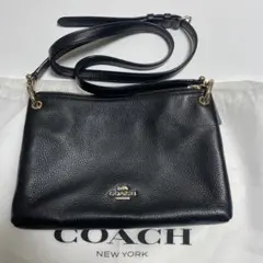 美品　COACH ブラックレザー ショルダーバッグ　コーチ　クリーニング済