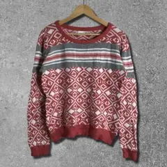 80's/vintage/ノルディック/レトロ/ニット/セーター /レッド