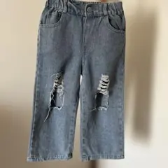 キッズ　ダメージデニム　デニムブルー ダメージ加工パンツ　100〜110