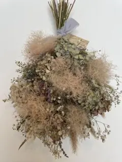 紫陽花とスモークツリーのスワッグ　ドライフラワースワッグ　ドライフラワー