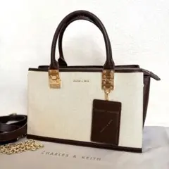 【CHARLES & KEITH】キャンバス ダブルトップハンドルバッグ