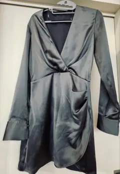 ZARA サテンミニワンピース グレー