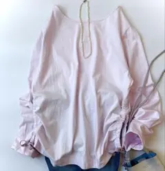 美品 ビアズリー パフスリーブフレアブラウス リネン混 洗える くすみ 