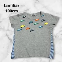 ファミリア 半袖Tシャツ 100cm 男の子 車 ボーダー　グレー