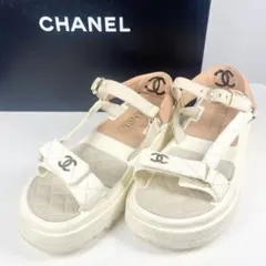 CHANEL シャネル ベルクロ サンダル ココマーク ホワイト ピンク 38のサムネイル