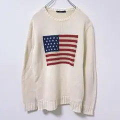 チャオパニック アメリカ国旗 ニット セーター M アイボリー ゆるっと感