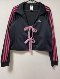 adidas アディダス トラックジャケット 古着 ジャージ リボン レース 黒