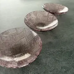 レトロ ガラス小鉢 フルーツ皿 パープル　３枚