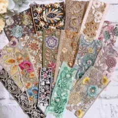 はぎれ　インド刺繍リボン　アソート　パック　2m NO 108 ビーズ付