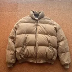 90s ラルフローレン　肉厚ダウンジャケット　ポニー刺繍　ベージュ　短丈