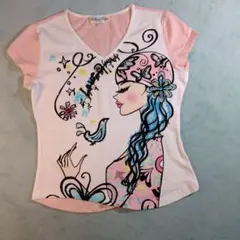 ビーズ装飾Vネック半袖Tシャツ