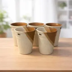 陶器製 コップ 5個セット ストライプデザイン