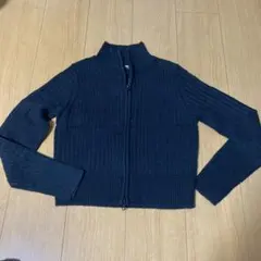 DIVIDED ブラックリブ編み カーディガン M