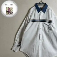 個性派古着】半袖デザインシャツ 襟付きハーフボタン 透け感 メンズ3L 