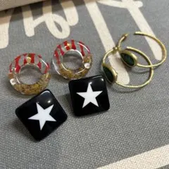 値下げ！おまとめピアス♡ ブラックスター　レッド　グリーンゴールド