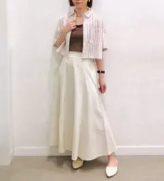 【新品タグ付】GU／リネンブレンドフレアロングスカートM ナチュラル