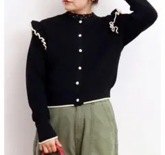 Dot and Stripesバイカラー袖フリル クルーネックカーディガンのサムネイル