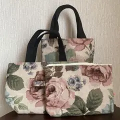 ハンドメイド　ミニバッグ　ポーチ　花柄　バラ柄　和柄　3点セット