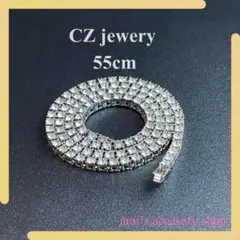 テニスチェーンネックレス ジルコニア シルバー 55cm ペーパーチェーン