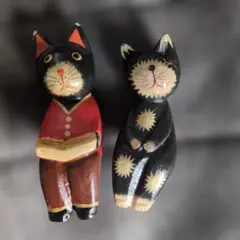 木彫り 猫の置物 2体セット