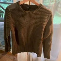 A.P.C. カーキ ダークブラウン リブ編みセーター S