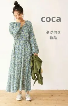 タグ付き新品　coca Vネック花柄Aラインワンピース ショート丈