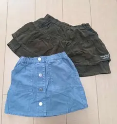 オリーブグリーン＆ライトブルースカートセット