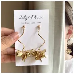 3747アンティークピアスイヤリングゴールド大ぶりフラワーロングシンプル韓国お花