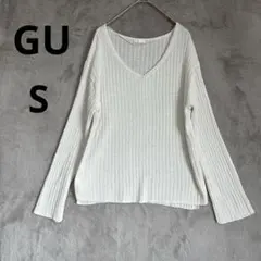 美品 GU S オフホワイト ワイド Vネックセーター(長袖)ニット