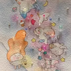 【YAMU】グラスアート　イラスト　水彩画　原画