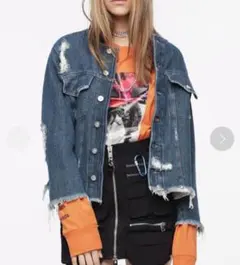 美品！　DIESEL ダメージ加工　ノーカラーデニムジャケット コットン