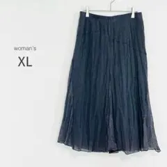 ロングスカート【XL】フレア プリーツ かぎ編み レース ナチュラル 日本製