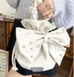 moment+ハンドルシャーリングビッグリボンビジュー巾着バッグのサムネイル