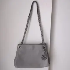 MK グレー レザー ショルダーバッグ