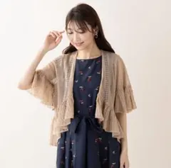 ローズティアラ　ハート透かし編みニットボレロ42 新品タグ付き