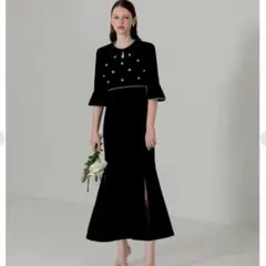 Leja パール付き ベロア風 マーメイドワンピース ドレス 結婚式 お呼ばれ