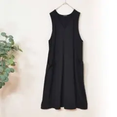 L~LL 大きいサイズ Vネック ジャンパースカート レディース/ブラック