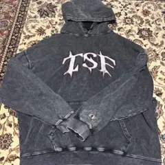 TSFロゴ刺繍ダークグレーのフード付きスウェット