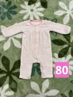 もこもこロンパース 80cm ピンク ハート柄