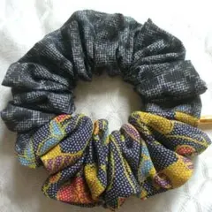 最後ゴム交換可能 紬＆花散しドット フリル フリル シュシュ シルク着物リメイク