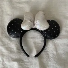 ディズニー ミニー カチューシャ パール ブラックレザー