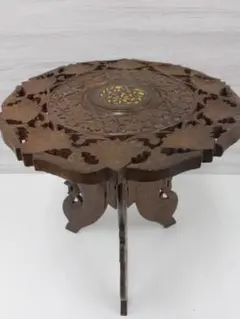 ▲木製花台 サイドテーブル ヴィンテージ家具 フラワースタンド 木彫り透かし彫り