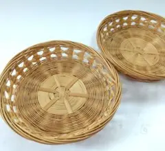 天然素材　編み込み　ラウンド　バスケット　小　2個セット　レトロ♪