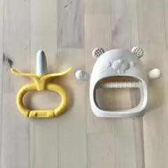 ベビー　赤ちゃん　シリコン　歯固め　2点　セット　くま　バナナ　丈夫　かわいい