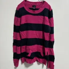 【rue21】Y2K パンク ボーダー 地雷系 襟ボタン マゼンタ×ネイビー