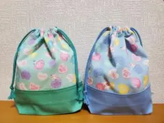 給食袋コップ入れ２枚セット ハートユニコーン柄